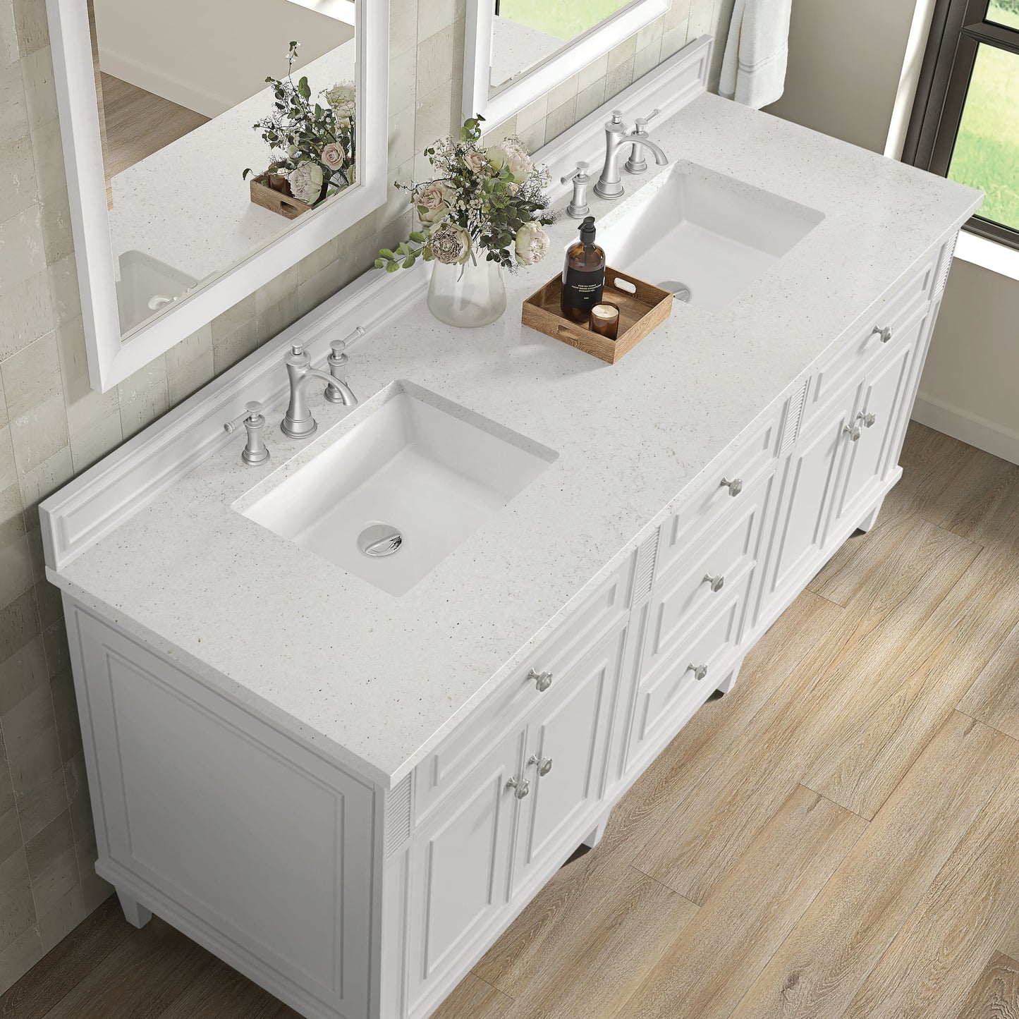 James Martin Vanities Lorelai 72" Bright White Double Vanity With 3 CM Lime Delight Quartz Top