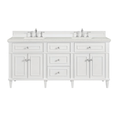 James Martin Vanities Lorelai 72" Bright White Double Vanity With 3 CM Lime Delight Quartz Top