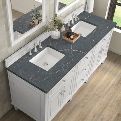 James Martin Vanities Lorelai 72" Bright White Double Vanity With 3 CM Parisien Bleu Quartz Top