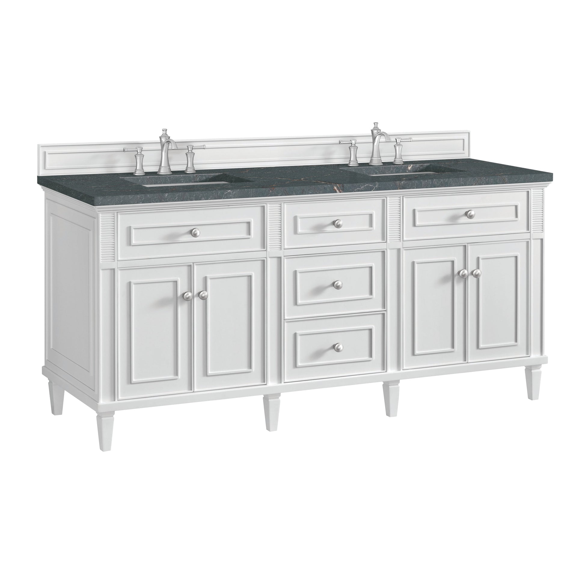 James Martin Vanities Lorelai 72" Bright White Double Vanity With 3 CM Parisien Bleu Quartz Top