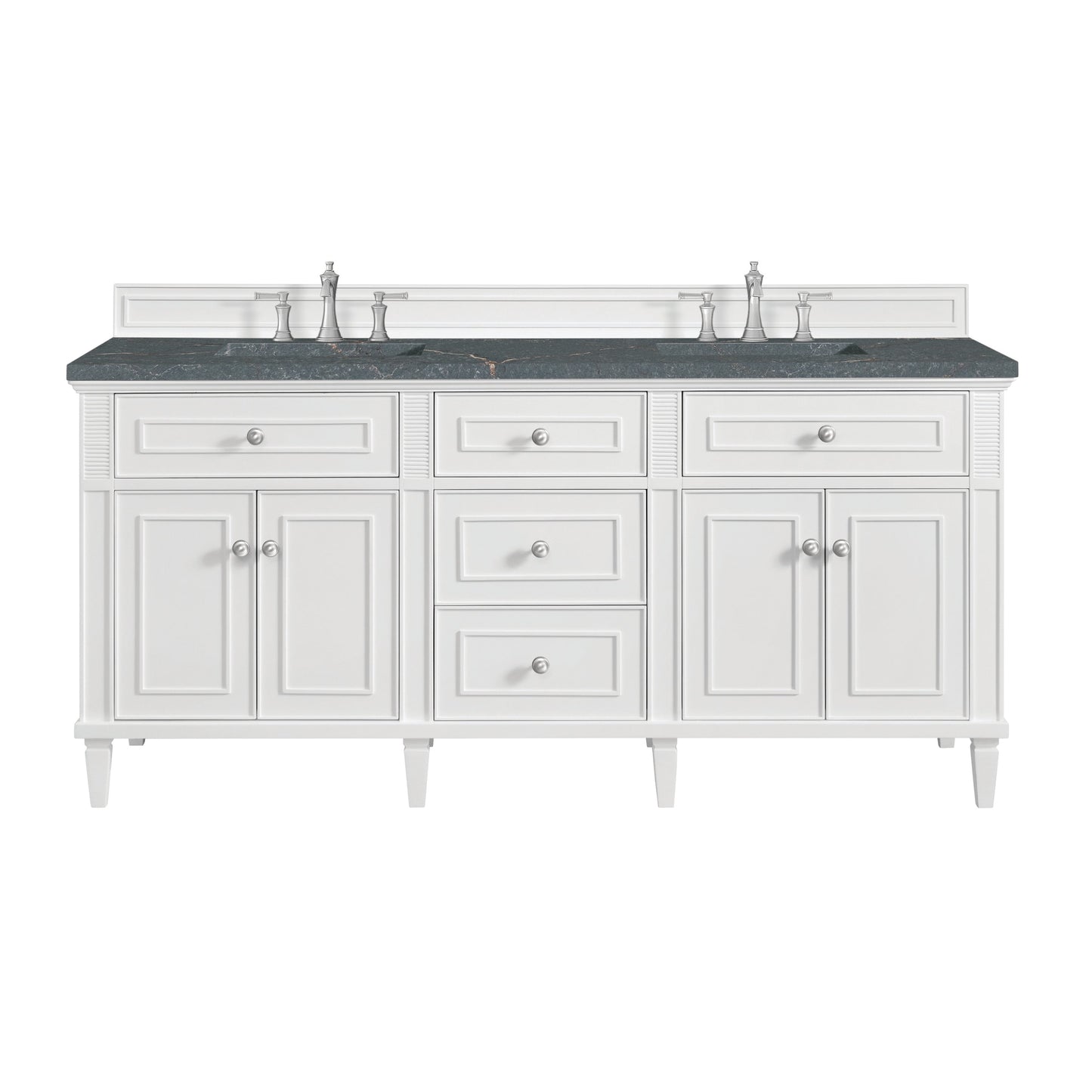 James Martin Vanities Lorelai 72" Bright White Double Vanity With 3 CM Parisien Bleu Quartz Top