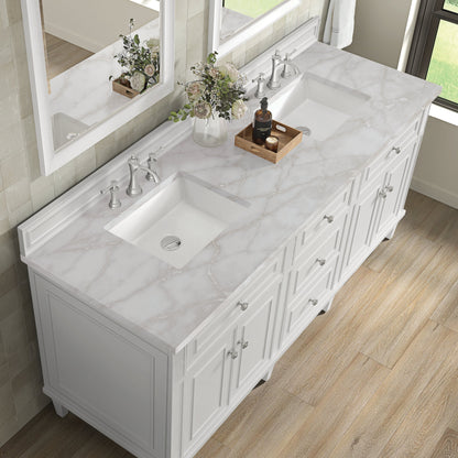 James Martin Vanities Lorelai 72" Bright White Double Vanity With 3 CM Victorian Silver Quartz Top