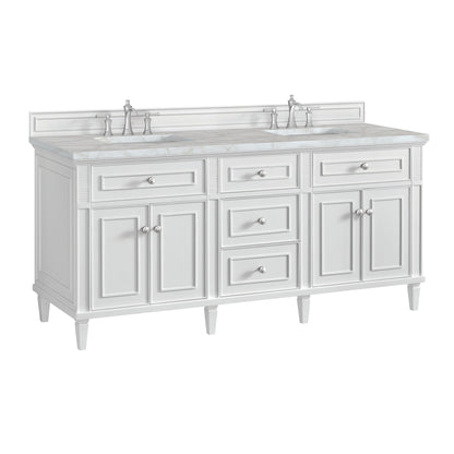 James Martin Vanities Lorelai 72" Bright White Double Vanity With 3 CM Victorian Silver Quartz Top