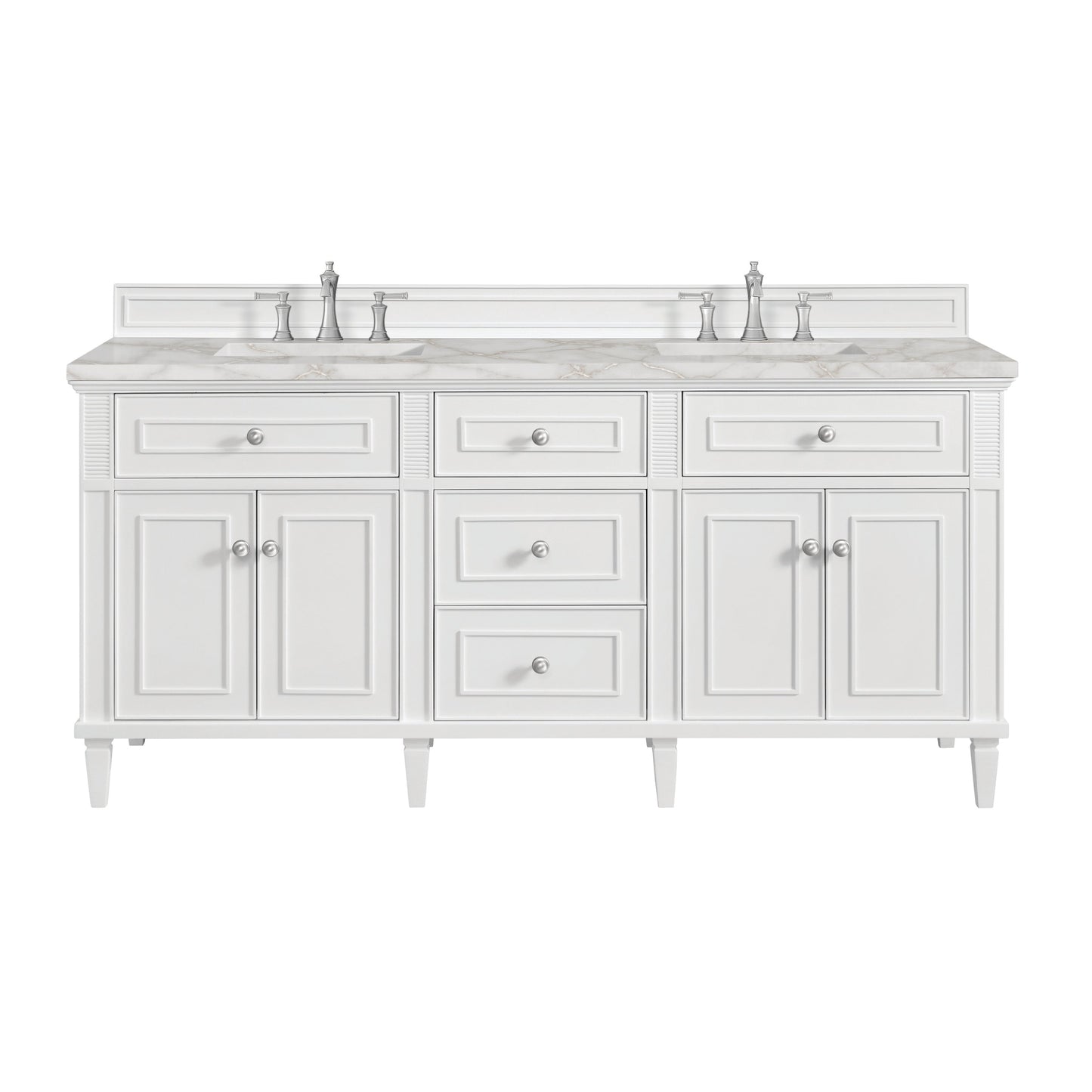 James Martin Vanities Lorelai 72" Bright White Double Vanity With 3 CM Victorian Silver Quartz Top