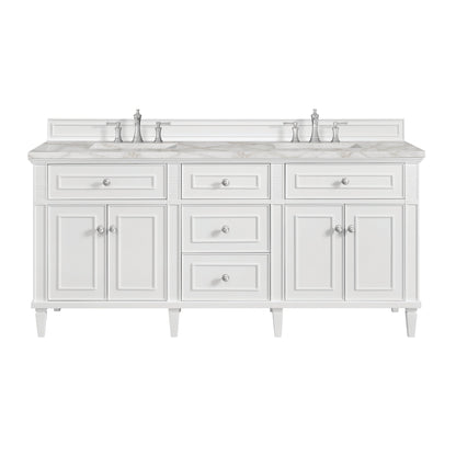 James Martin Vanities Lorelai 72" Bright White Double Vanity With 3 CM Victorian Silver Quartz Top