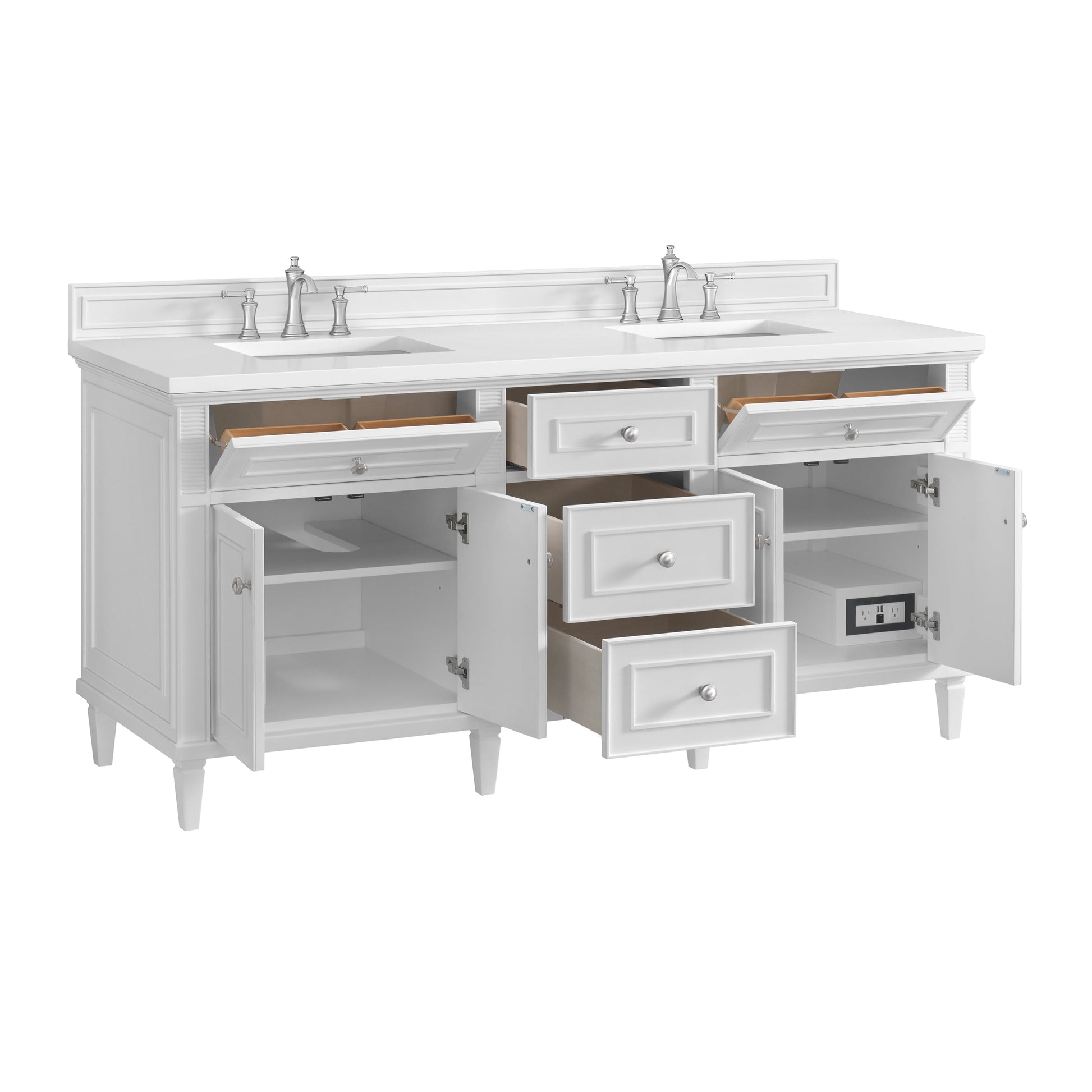 James Martin Vanities Lorelai 72" Bright White Double Vanity With 3 CM White Zeus Quartz Top