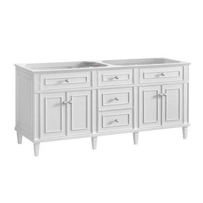 James Martin Vanities Lorelai 72" Bright White Double Vanity With 3 CM White Zeus Quartz Top