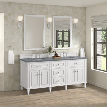 James Martin Vanities Lorelai 72" Bright White Double Vanity With 3 CM White Zeus Quartz Top