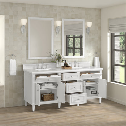 James Martin Vanities Lorelai 72" Bright White Double Vanity With 3 CM White Zeus Quartz Top