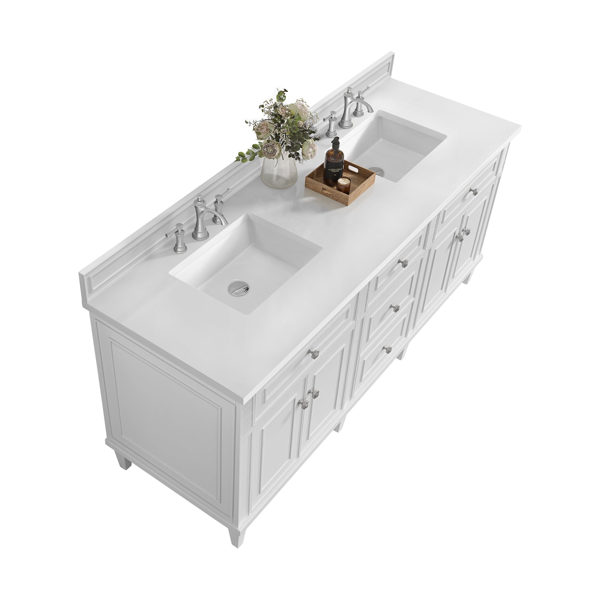 James Martin Vanities Lorelai 72" Bright White Double Vanity With 3 CM White Zeus Quartz Top