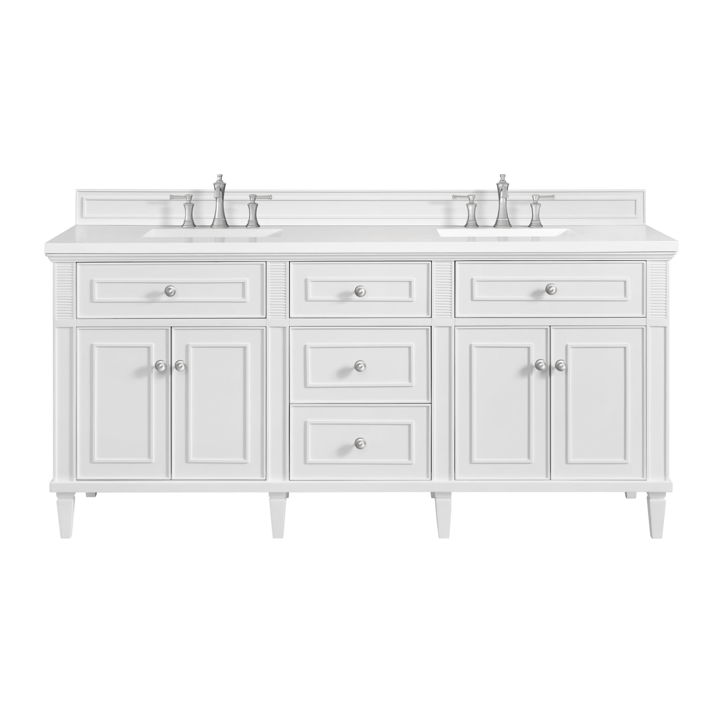 James Martin Vanities Lorelai 72" Bright White Double Vanity With 3 CM White Zeus Quartz Top