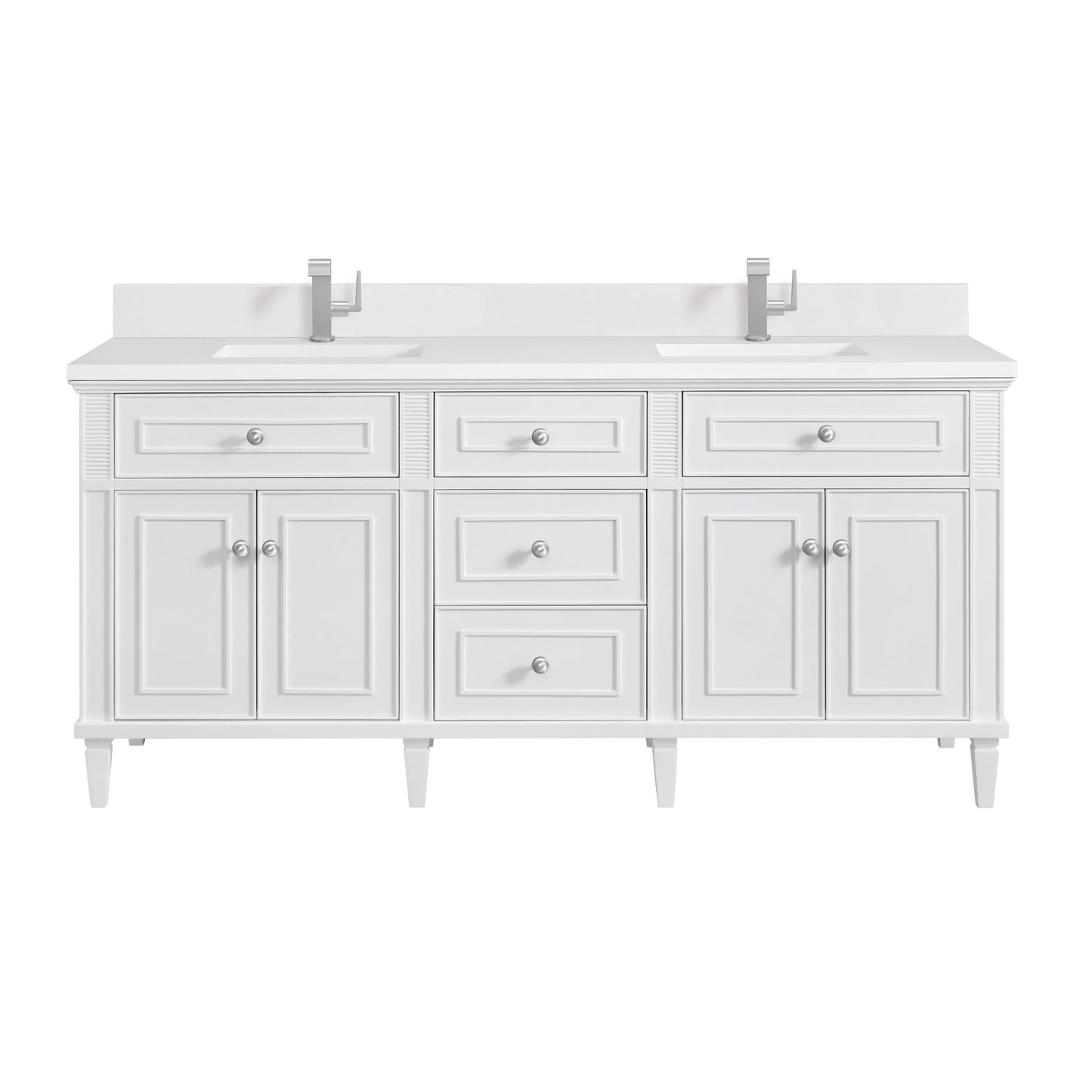 James Martin Vanities Lorelai 72" Bright White Double Vanity With Single Hole 3 CM White Zeus Quartz Top & Backsplash