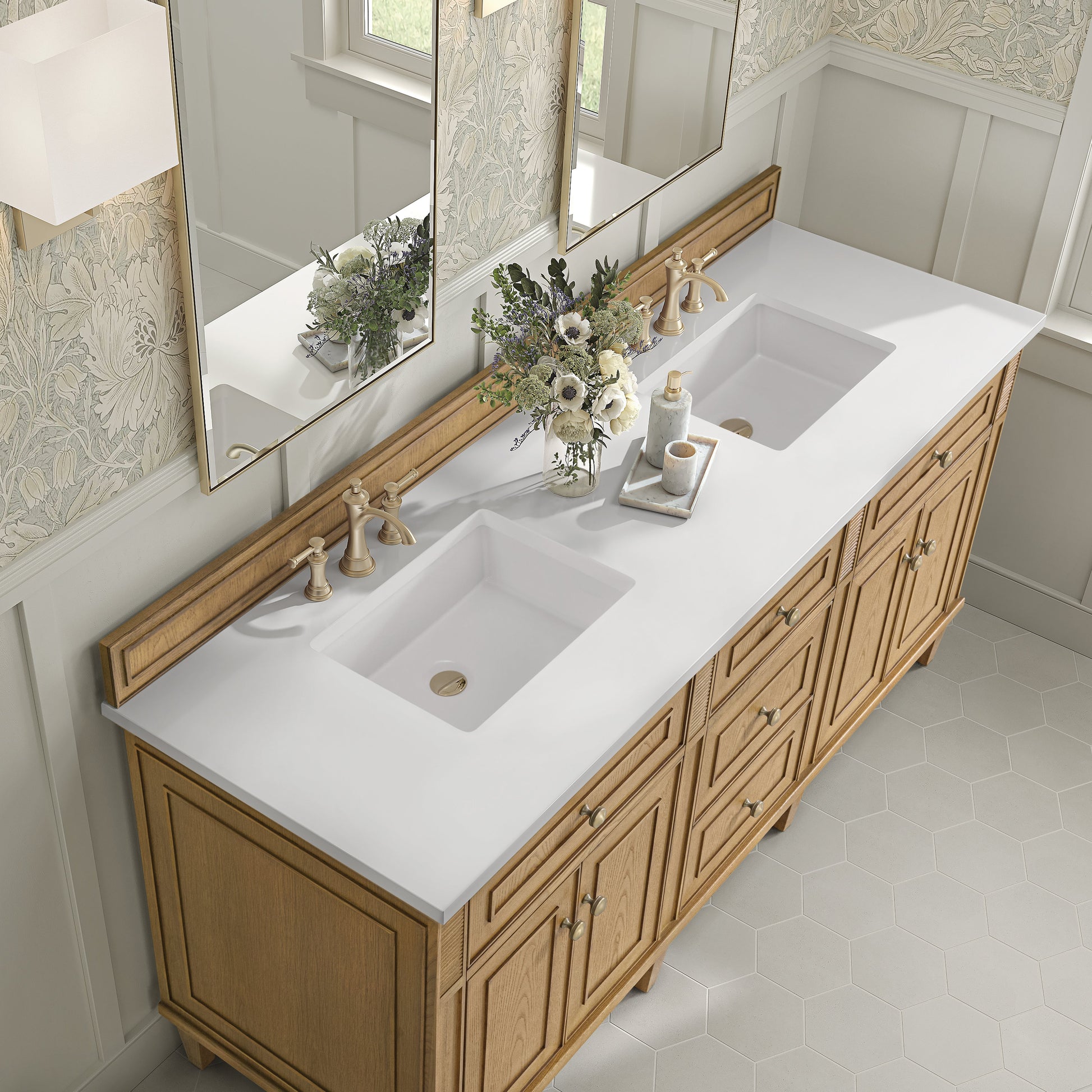 James Martin Vanities Lorelai 72" Light Natural Oak Double Vanity