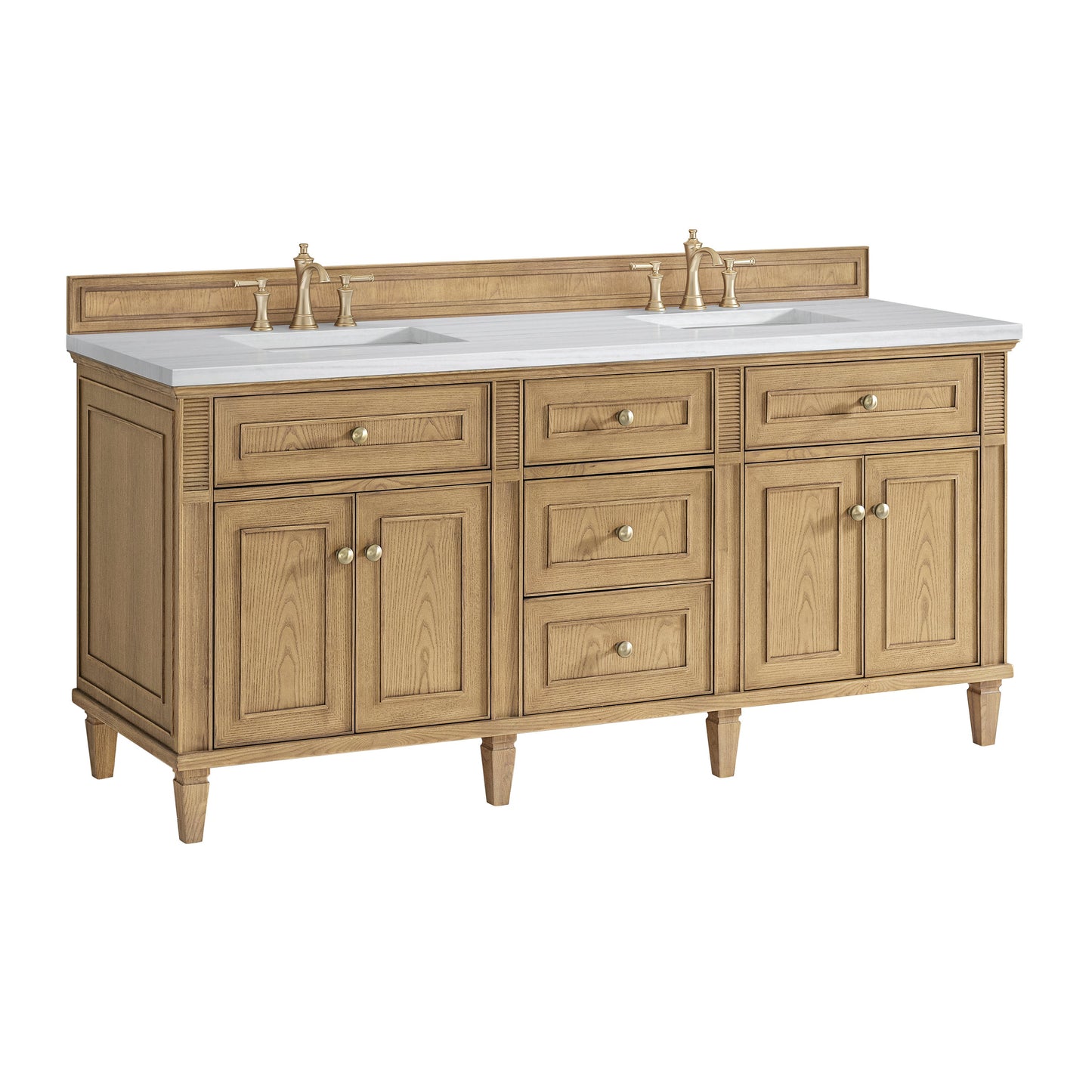 James Martin Vanities Lorelai 72" Light Natural Oak Double Vanity With 3 CM Arctic Fall Solid Surface Top