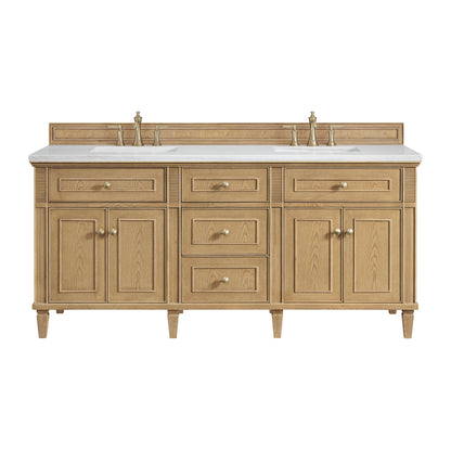 James Martin Vanities Lorelai 72" Light Natural Oak Double Vanity With 3 CM Arctic Fall Solid Surface Top