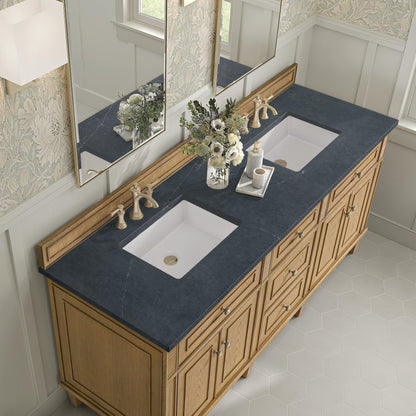 James Martin Vanities Lorelai 72" Light Natural Oak Double Vanity With 3 CM Charcoal Soapstone Quartz Top