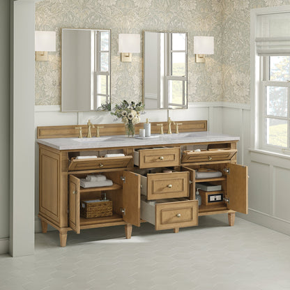 James Martin Vanities Lorelai 72" Light Natural Oak Double Vanity With 3 CM Eternal Jasmine Pearl Quartz Top