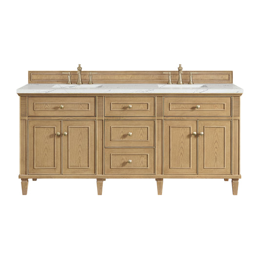 James Martin Vanities Lorelai 72" Light Natural Oak Double Vanity With 3 CM Ethereal Noctis Quartz Top