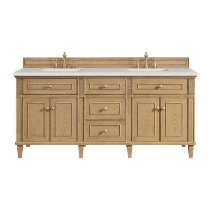 James Martin Vanities Lorelai 72" Light Natural Oak Double Vanity With 3 CM Lime Delight Quartz Top