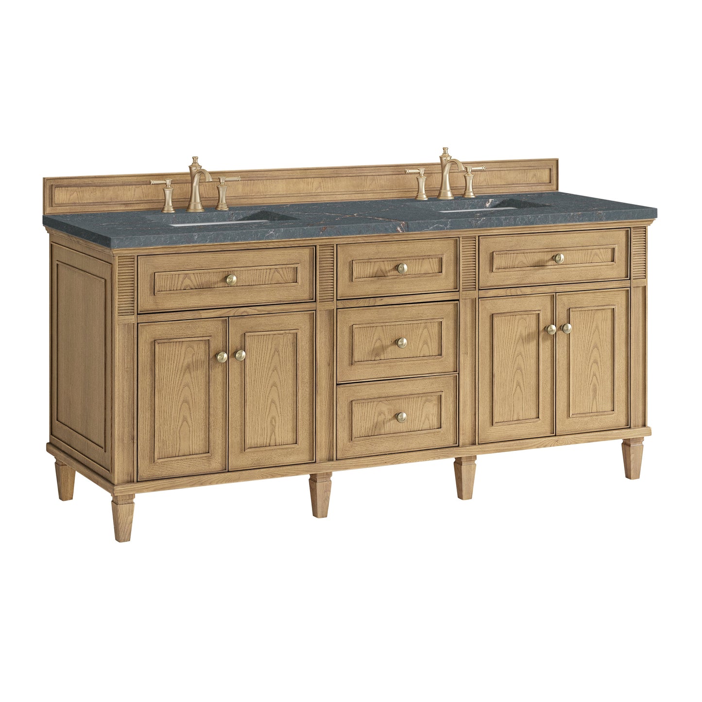 James Martin Vanities Lorelai 72" Light Natural Oak Double Vanity With 3 CM Parisien Bleu Quartz Top