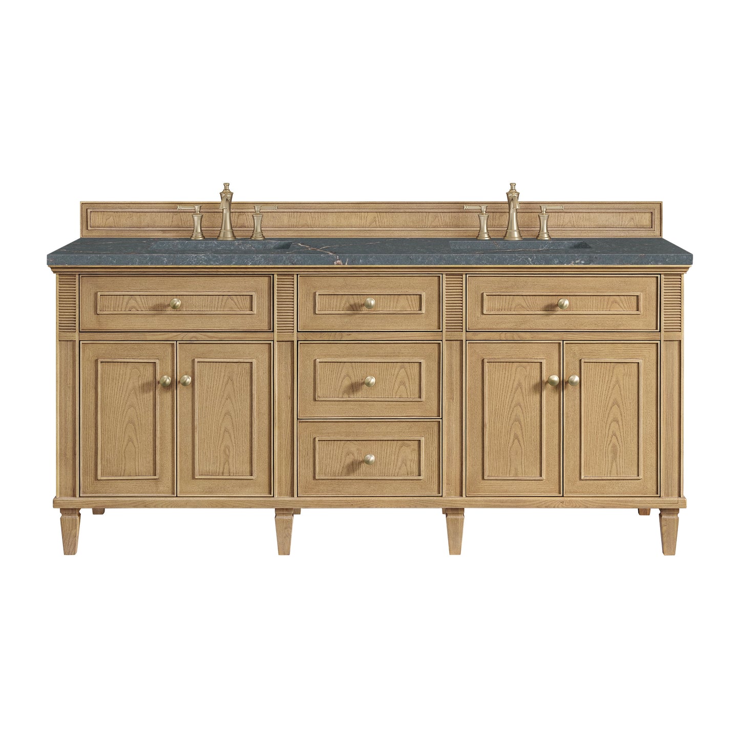 James Martin Vanities Lorelai 72" Light Natural Oak Double Vanity With 3 CM Parisien Bleu Quartz Top