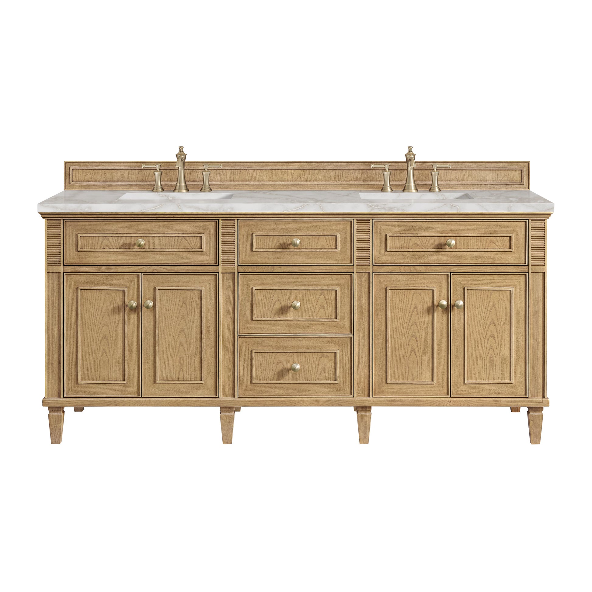 James Martin Vanities Lorelai 72" Light Natural Oak Double Vanity With 3 CM Victorian Silver Quartz Top