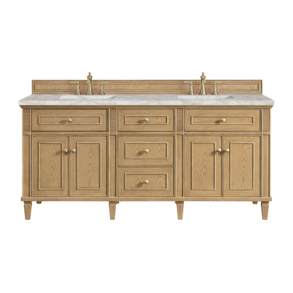 James Martin Vanities Lorelai 72" Light Natural Oak Double Vanity With 3 CM Victorian Silver Quartz Top