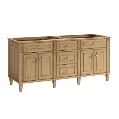 James Martin Vanities Lorelai 72" Light Natural Oak Double Vanity With 3 CM White Zeus Quartz Top