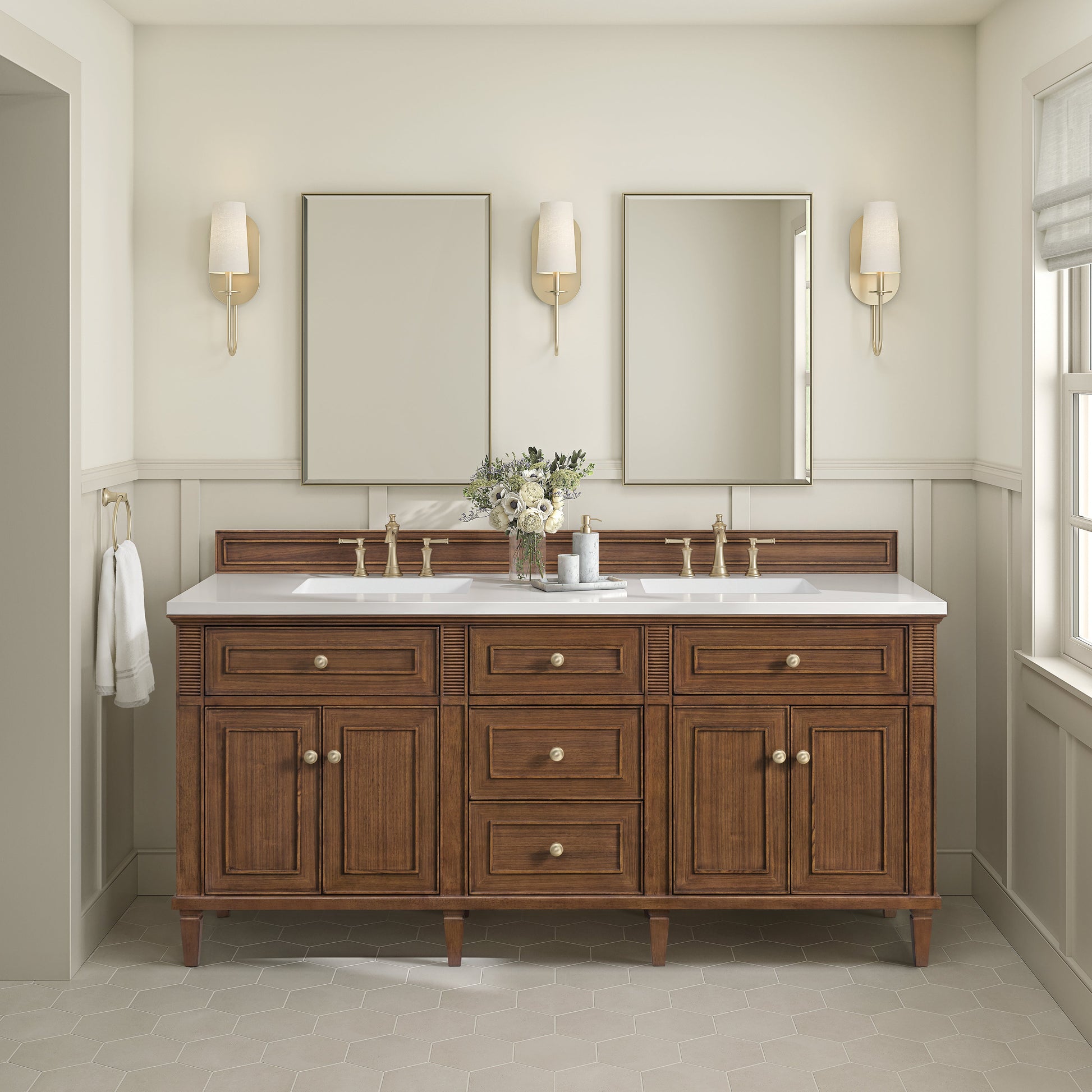 James Martin Vanities Lorelai 72" Mid-Century Walnut Double Vanity