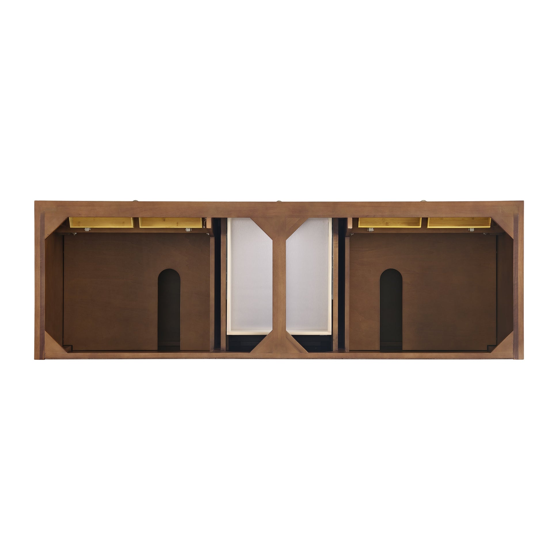 James Martin Vanities Lorelai 72" Mid-Century Walnut Double Vanity With 3 CM Arctic Fall Solid Surface Top