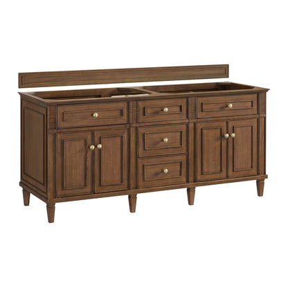 James Martin Vanities Lorelai 72" Mid-Century Walnut Double Vanity With 3 CM Carrara White Marble Top