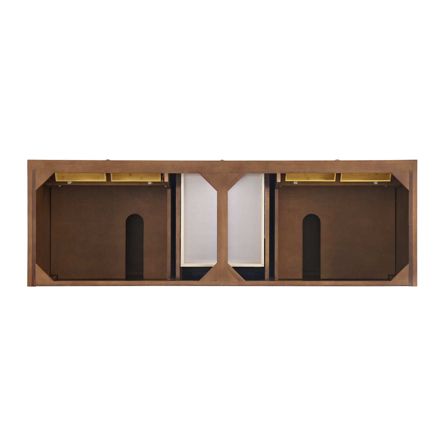 James Martin Vanities Lorelai 72" Mid-Century Walnut Double Vanity With 3 CM Carrara White Marble Top