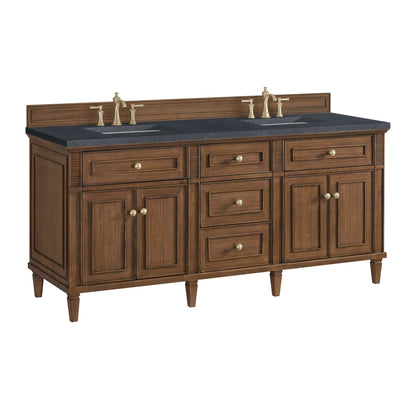 James Martin Vanities Lorelai 72" Mid-Century Walnut Double Vanity With 3 CM Charcoal Soapstone Quartz Top