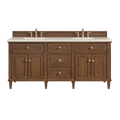 James Martin Vanities Lorelai 72" Mid-Century Walnut Double Vanity With 3 CM Eternal Marfil Quartz Top