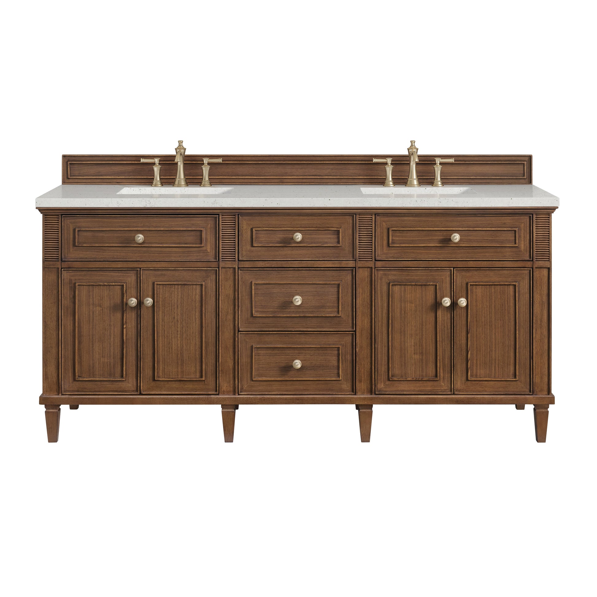 James Martin Vanities Lorelai 72" Mid-Century Walnut Double Vanity With 3 CM Lime Delight Quartz Top