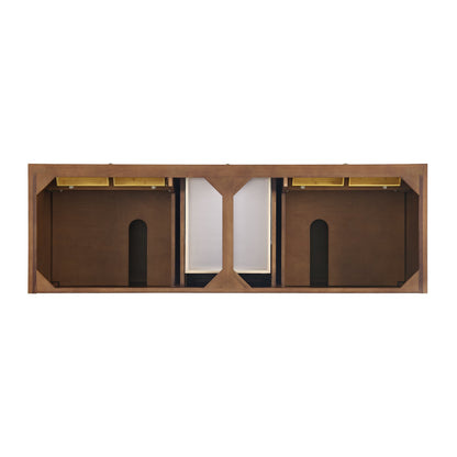 James Martin Vanities Lorelai 72" Mid-Century Walnut Double Vanity With 3 CM Parisien Bleu Quartz Top