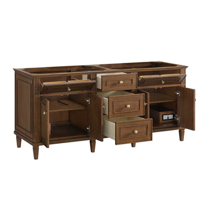 James Martin Vanities Lorelai 72" Mid-Century Walnut Double Vanity With 3 CM White Zeus Quartz Top