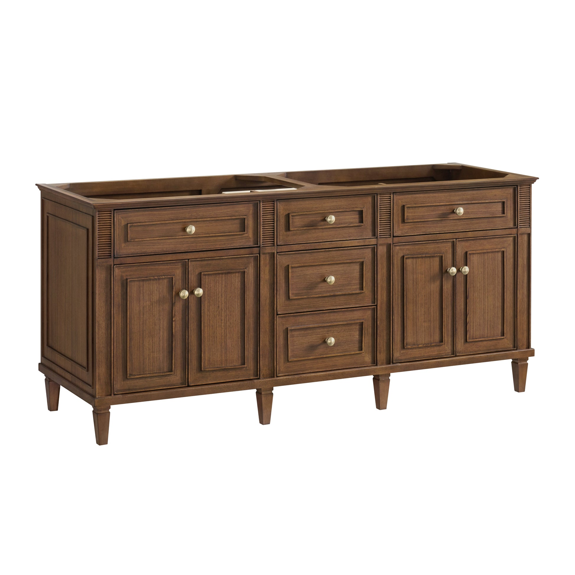 James Martin Vanities Lorelai 72" Mid-Century Walnut Double Vanity With 3 CM White Zeus Quartz Top