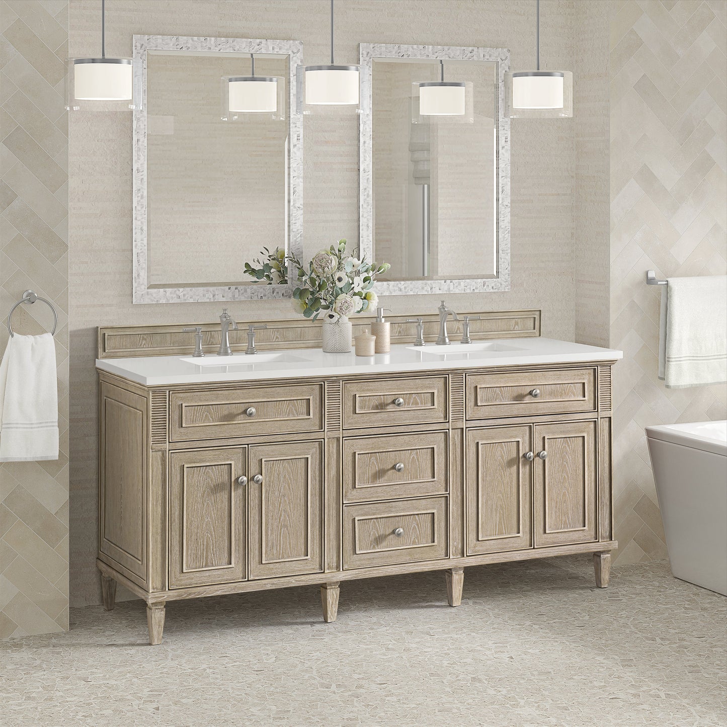 James Martin Vanities Lorelai 72" Whitewashed Oak Double Vanity