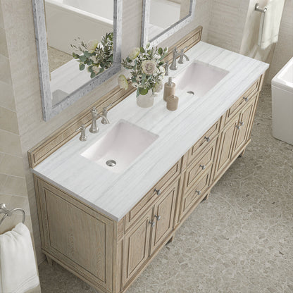 James Martin Vanities Lorelai 72" Whitewashed Oak Double Vanity With 3 CM Arctic Fall Solid Surface Top