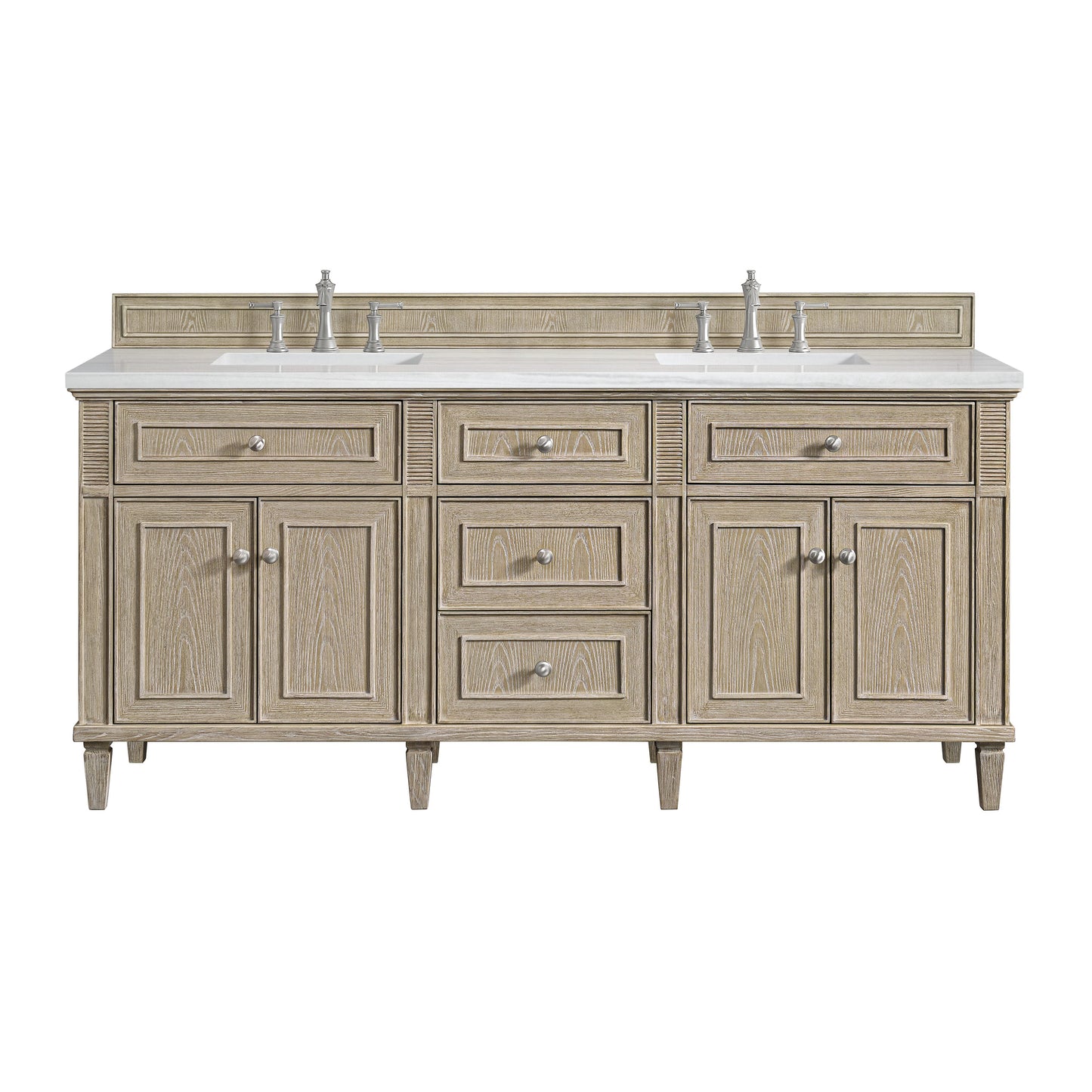 James Martin Vanities Lorelai 72" Whitewashed Oak Double Vanity With 3 CM Arctic Fall Solid Surface Top