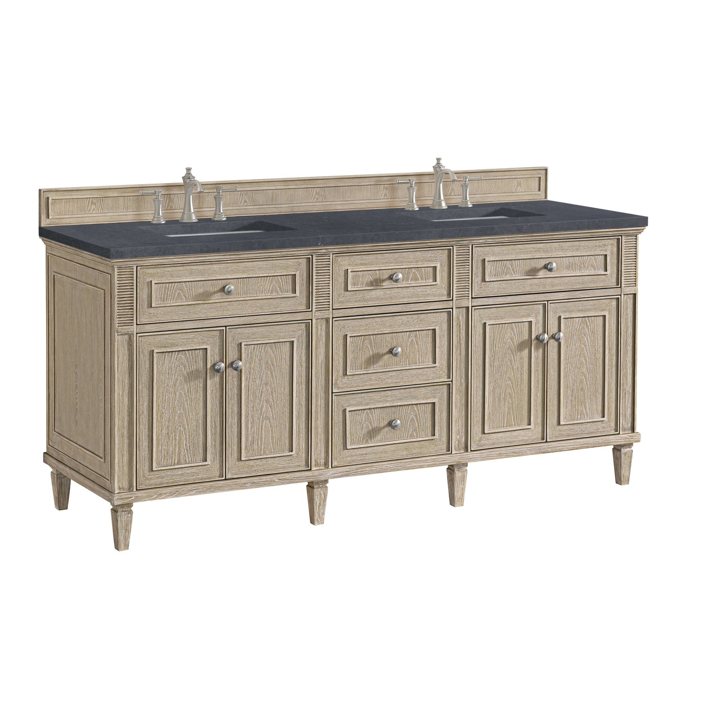 James Martin Vanities Lorelai 72" Whitewashed Oak Double Vanity With 3 CM Charcoal Soapstone Quartz Top