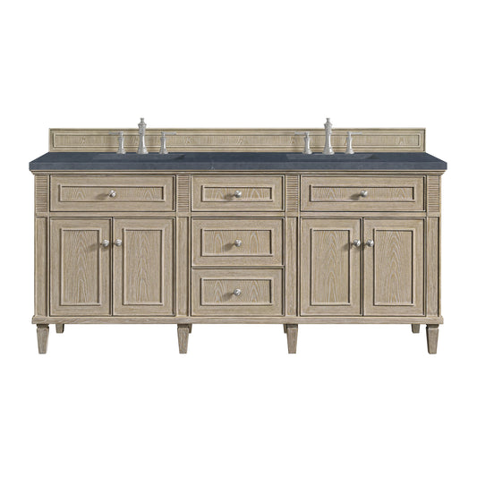 James Martin Vanities Lorelai 72" Whitewashed Oak Double Vanity With 3 CM Charcoal Soapstone Quartz Top