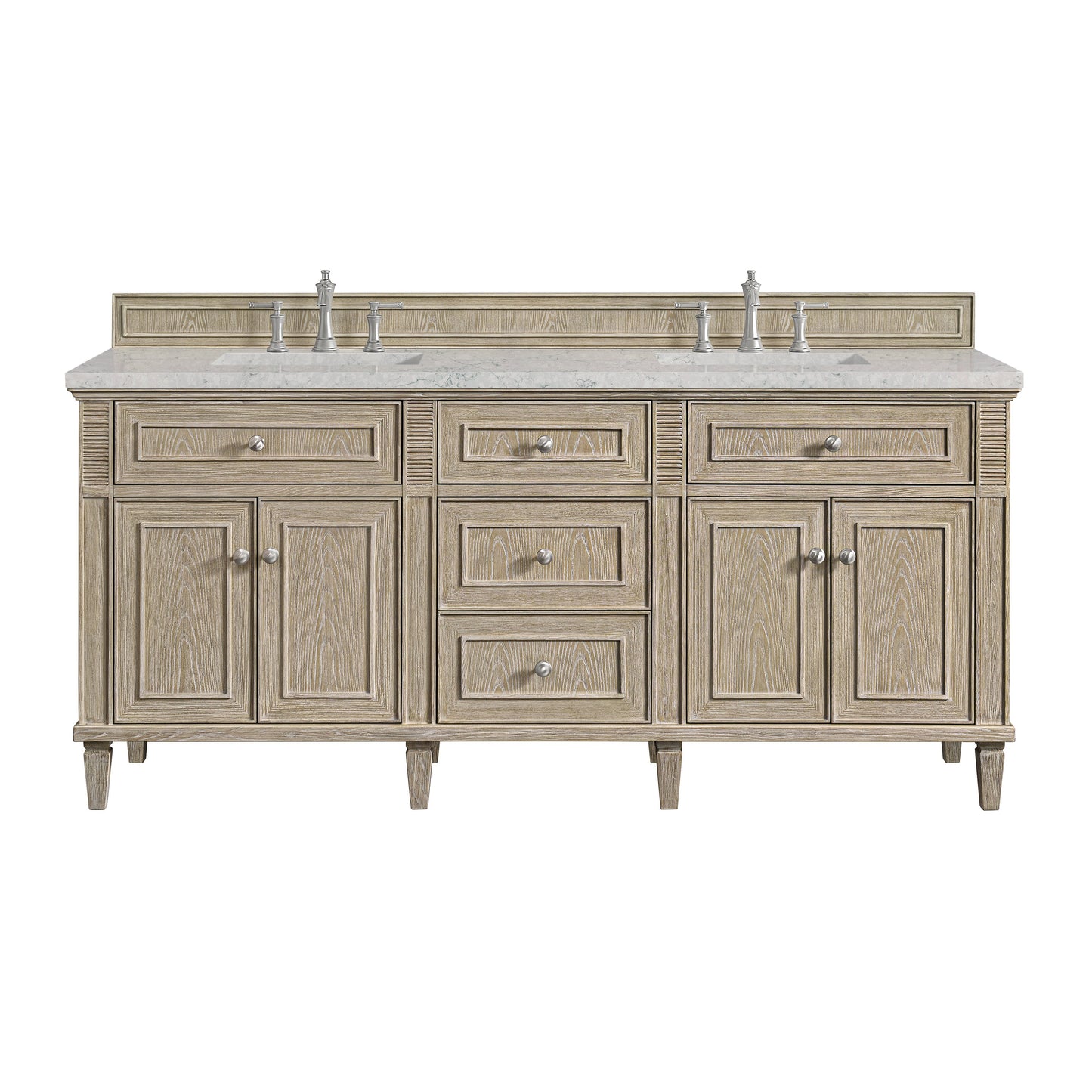 James Martin Vanities Lorelai 72" Whitewashed Oak Double Vanity With 3 CM Eternal Jasmine Pearl Quartz Top