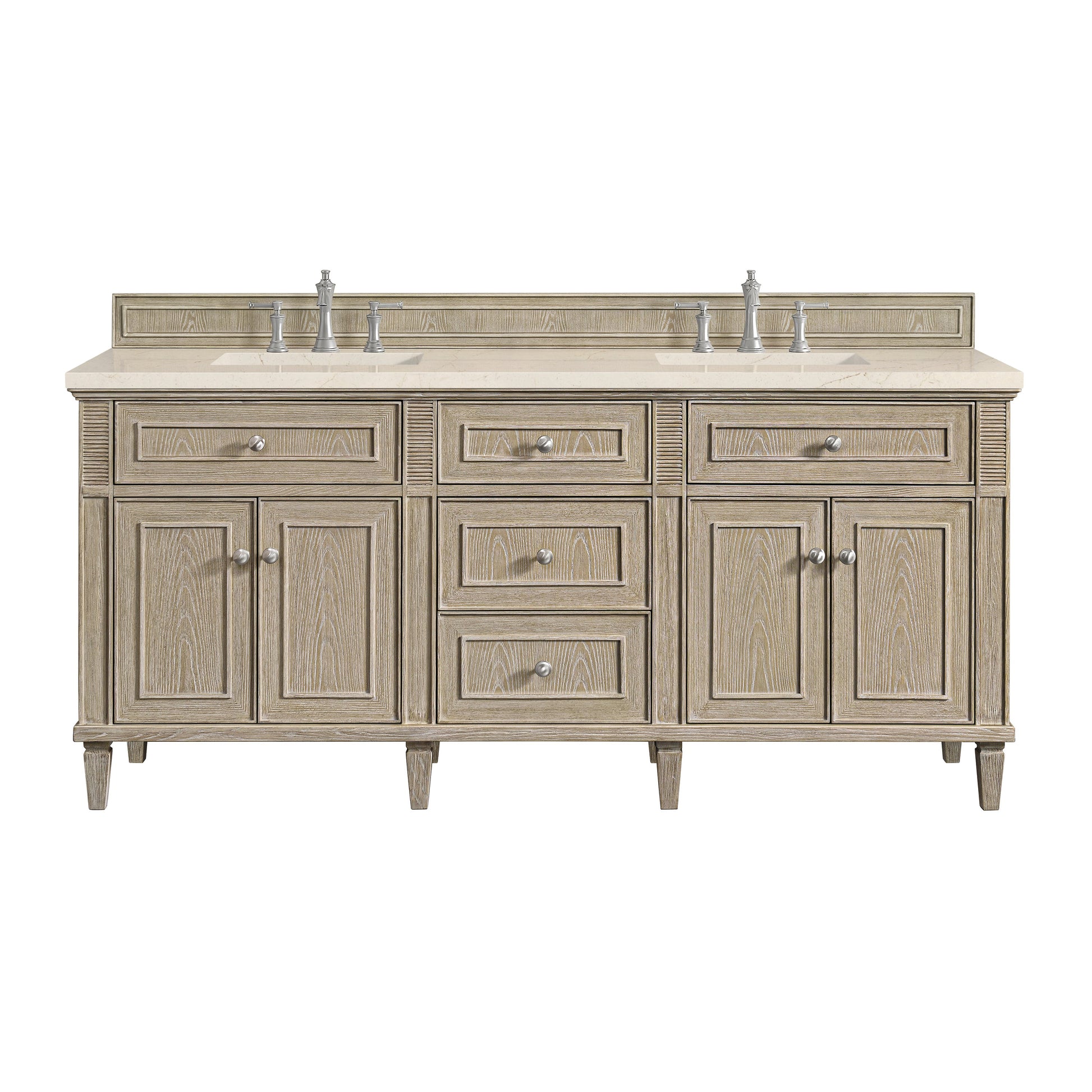 James Martin Vanities Lorelai 72" Whitewashed Oak Double Vanity With 3 CM Eternal Marfil Quartz Top