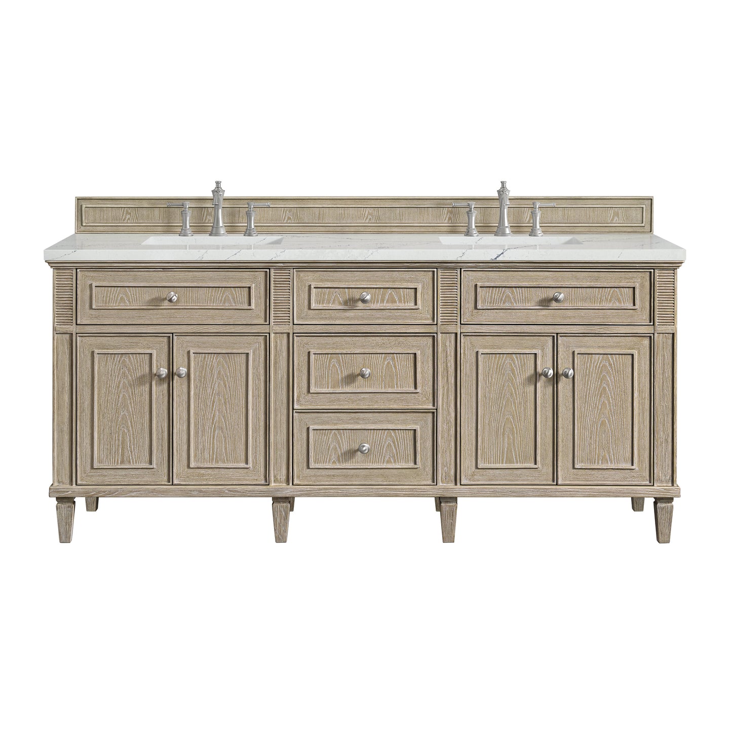 James Martin Vanities Lorelai 72" Whitewashed Oak Double Vanity With 3 CM Ethereal Noctis Quartz Top