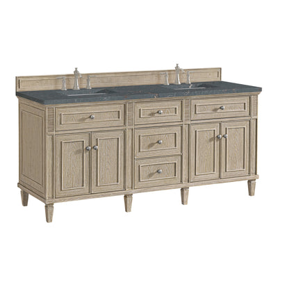 James Martin Vanities Lorelai 72" Whitewashed Oak Double Vanity With 3 CM Parisien Bleu Quartz Top