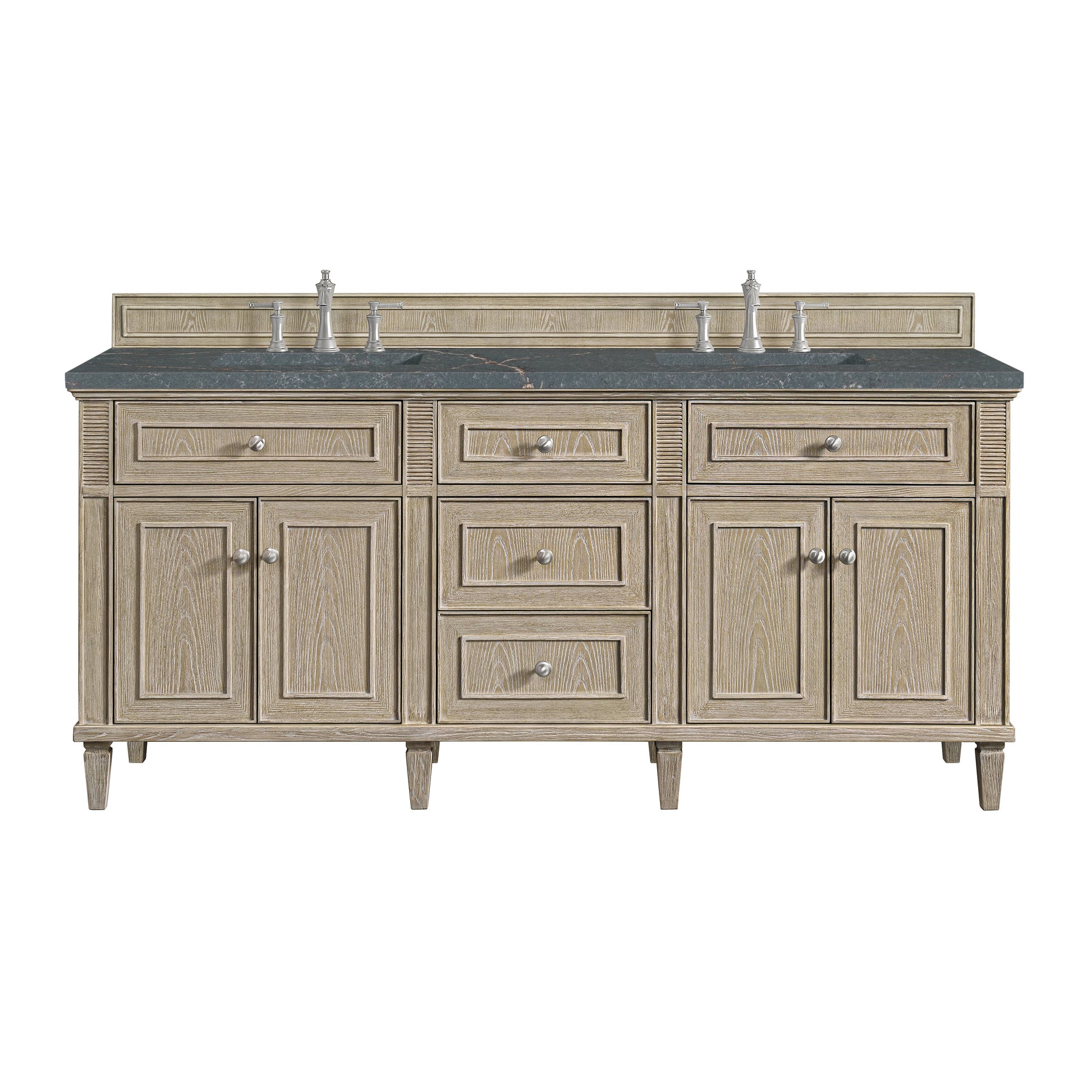 James Martin Vanities Lorelai 72" Whitewashed Oak Double Vanity With 3 CM Parisien Bleu Quartz Top