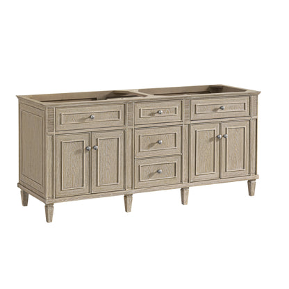 James Martin Vanities Lorelai 72" Whitewashed Oak Double Vanity With 3 CM White Zeus Quartz Top