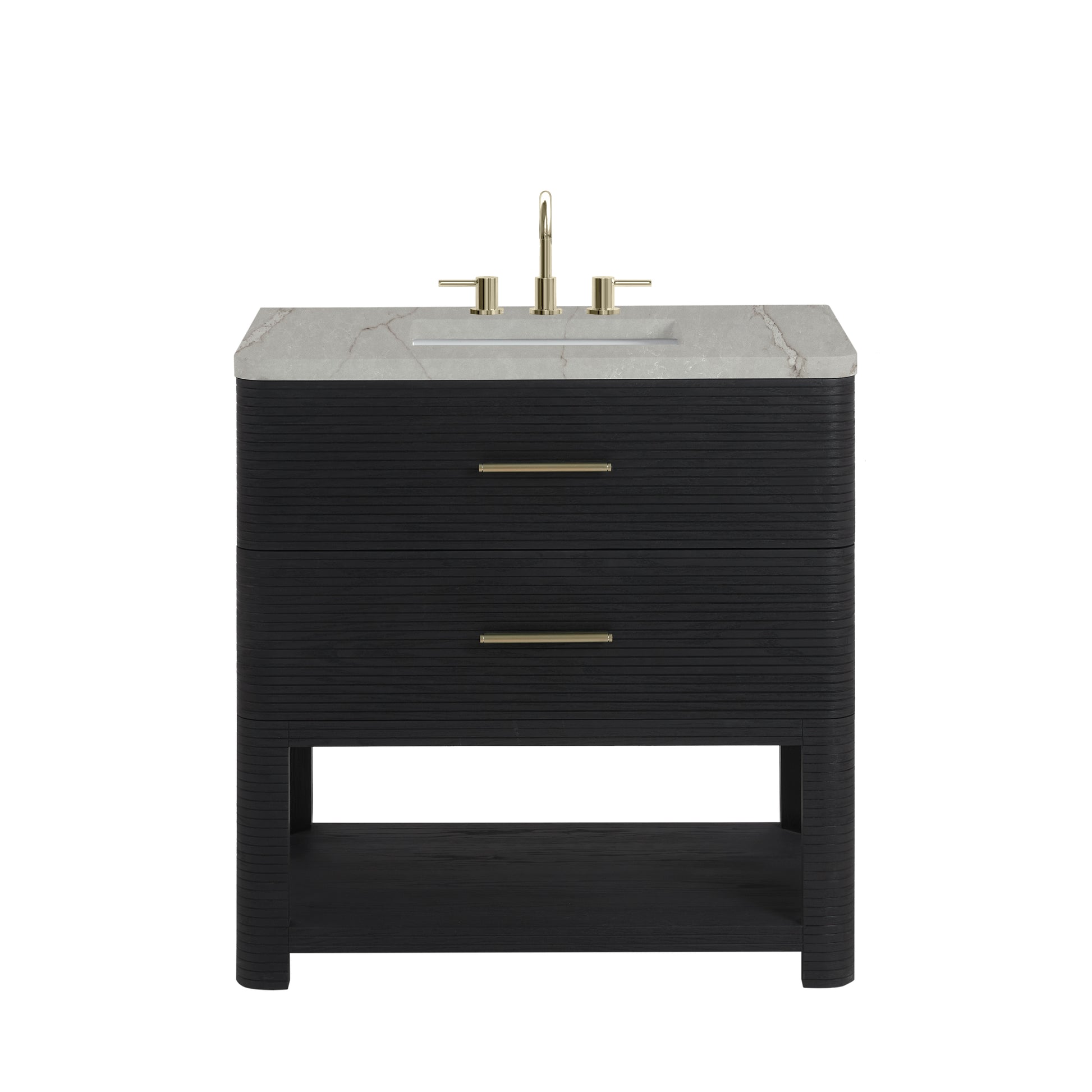 James Martin Vanities Lucian 36" Carbon Oak Single Vanity With 3cm Victorian Silver Silestone Widespread Top